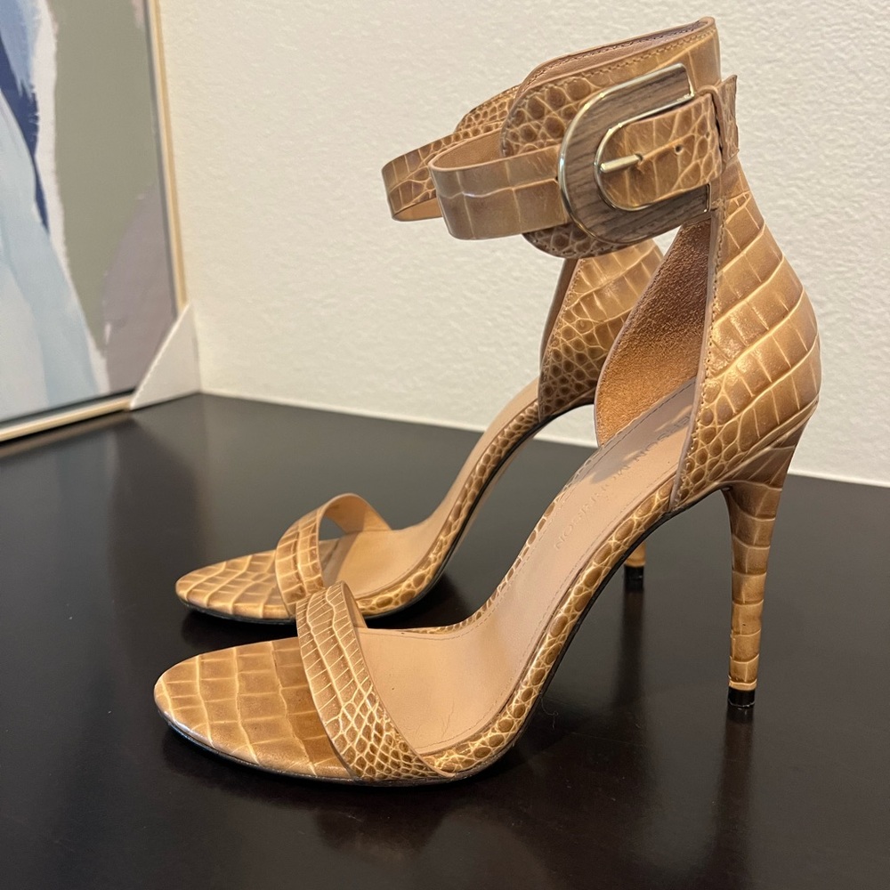Sigerson Morrison Tan Reptile Leather High Heel Ankle Cuff Sandals 7.5